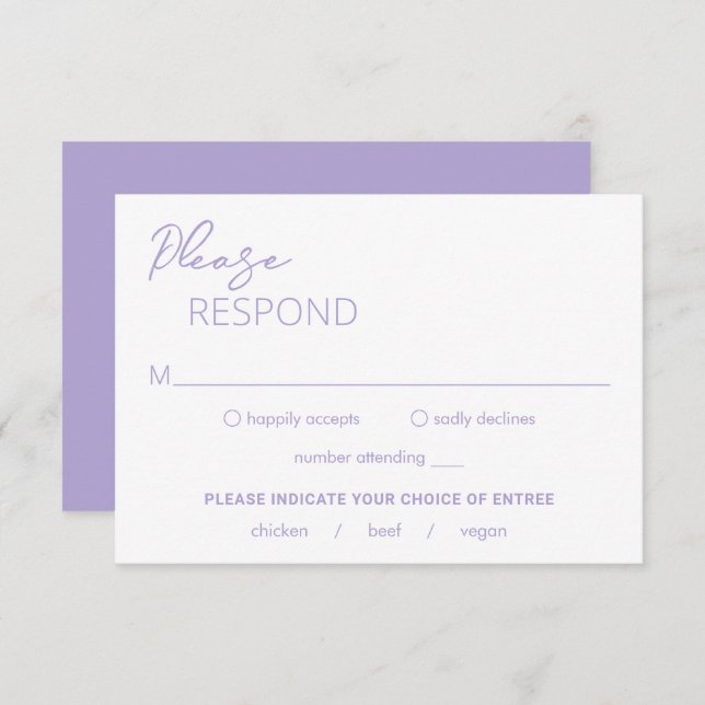 Cartons Réponse Mariage moderne minimaliste Lilac (Devant / Derrière)