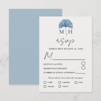 Cartons Réponse Mariage Moderne Monogramme Bleu Poussiéreux