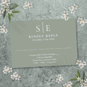 Cartons Réponse Mariage Moderne Monogramme Vert Sauge