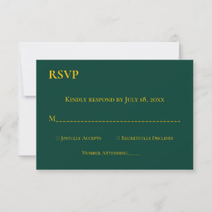 Cartons Réponse Mariage moderne simple Emerald Green Gold Chic