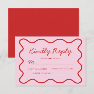 Cartons Réponse Mariage moderne Wavy rose et rouge Retro Squiggle