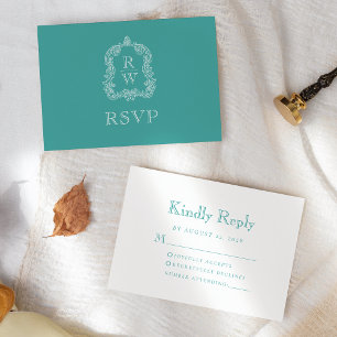 Cartons Réponse Mariage Monogramme Crête Turquoise