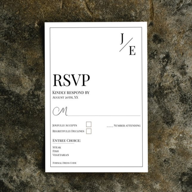 Cartons Réponse Mariage monogramme minimal | BLANCHE (Minimalist Monogram Wedding RSVP Card | White)