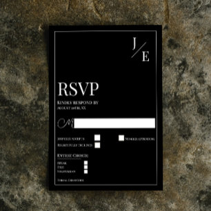Cartons Réponse Mariage monogramme minimal   Noir