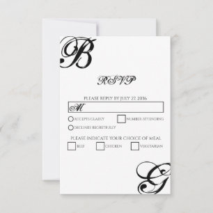 Cartons Réponse Mariage Monogramme noir et blanc