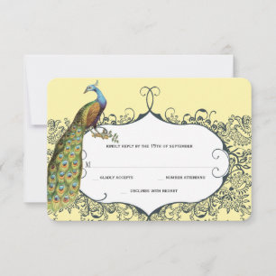 Cartons Réponse Mariage Motif Inséparable de Navy et Mustard Peaco