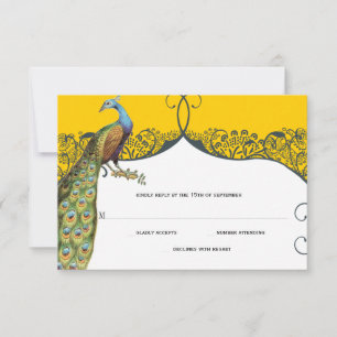 Cartons Réponse Mariage Motif Inséparable de Navy et Mustard Peaco