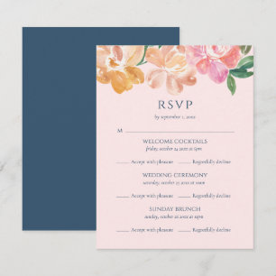 Cartons Réponse Mariage Multi-Événementiel Fleur Aquarelle Bleu Cl