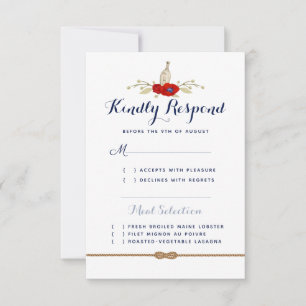 Cartons Réponse Mariage Nautique Rouge, Blanc et Bleu Semi-Formel