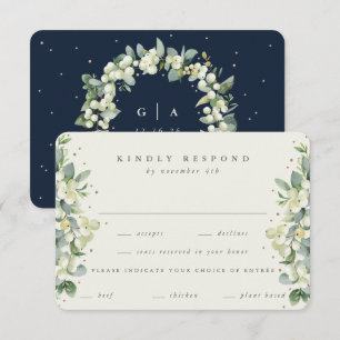 Cartons Réponse Mariage Navy/Crème de neige+ Eucalyptus bordé