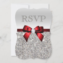 Mariage Nœud Rouge Diamant Sequins Argentés Élégan