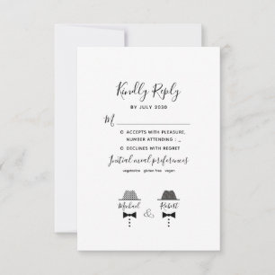 Cartons Réponse Mariage noir blanc gris