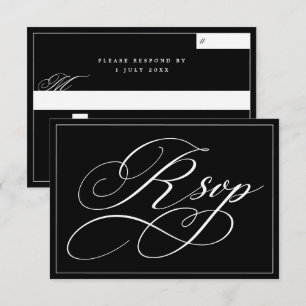 Cartons Réponse Mariage noir et blanc à l'ancienne en écriture got