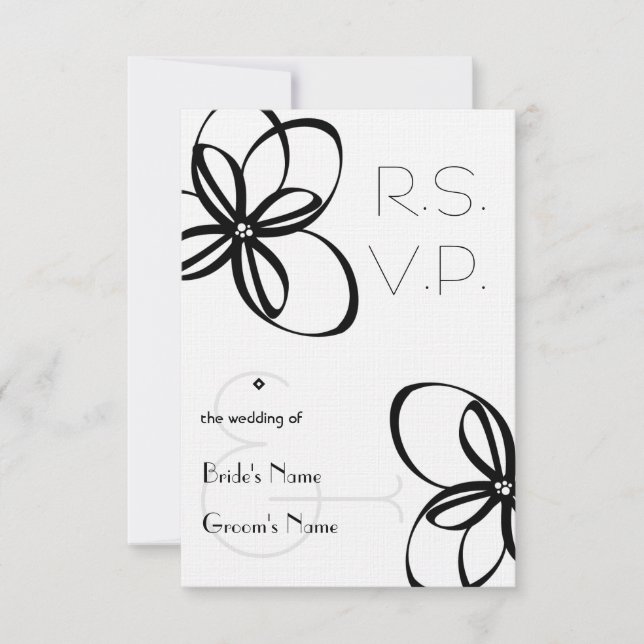 Cartons Réponse Mariage noir et blanc R.S.V.P. (Devant)