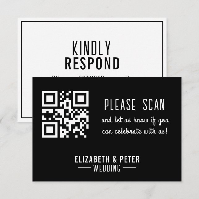 Cartons Réponse Mariage noir noir rétro minimal (Devant / Derrière)