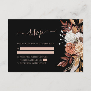Cartons Réponse Mariage noir Terracotta Fleurs d'automne Maussade