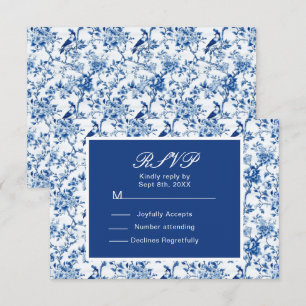 Cartons Réponse Mariage Oiseaux Bleus et Fleurs de Chinoiserie
