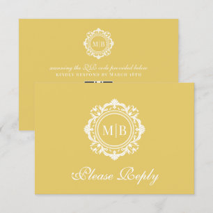 Cartons Réponse Mariage or de monogramme floral orné