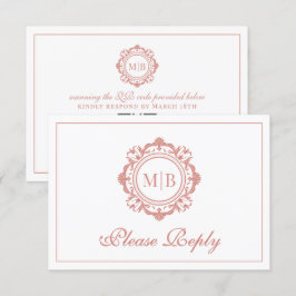 Cartons Réponse Mariage or Rose de monogramme floral orné