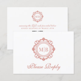 Cartons Réponse Mariage or Rose de monogramme floral orné