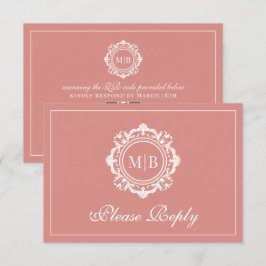 Cartons Réponse Mariage or Rose de monogramme floral orné