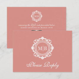 Cartons Réponse Mariage or Rose de monogramme floral orné