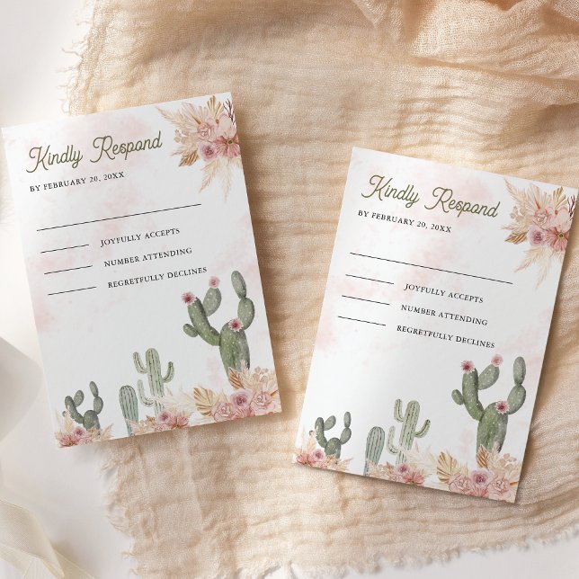 Cartons Réponse Mariage Pampas Cactus Floral Boho Rose (Créateur téléchargé)