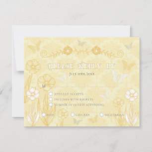Cartons Réponse Mariage papillons et fleurs jaunes et blancs