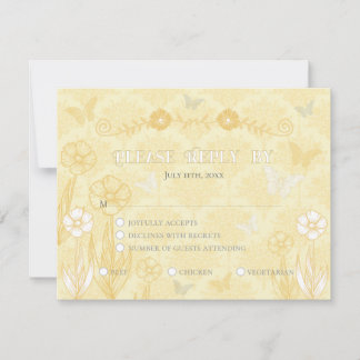 Cartons Réponse Mariage papillons et fleurs jaunes et blancs