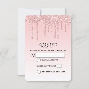 Cartons Réponse Mariage Parties scintillant moderne tendance rose 
