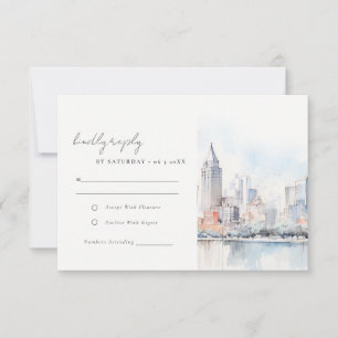 Cartons Réponse Mariage Paysage Aquarelle Détroit Michigan