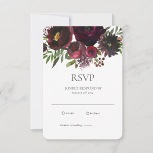 Cartons Réponse Mariage personnalisé floral botanique rouge Bourgo