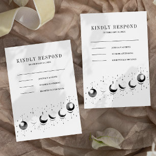 Cartons Réponse Mariage Phases de Lune Croissant Noir Blanc Célest