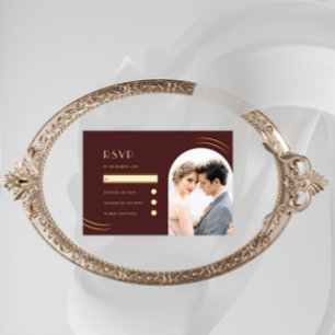 Cartons Réponse Mariage photo Golden Wisps Dark Burgundy