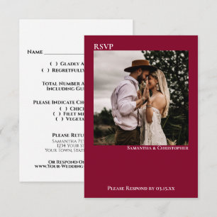 Cartons Réponse Mariage photo simple minimaliste Cranberry Red
