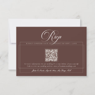 Cartons Réponse Mariage QR Calligraphie Ivoire Brun Choco Classiqu