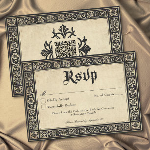 Cartons Réponse Mariage QR parchemin médiéval gothique jusqu'à la 