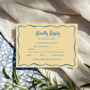 Cartons Réponse Mariage rayé jaune et bleu