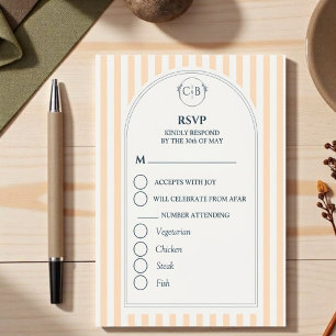 Cartons Réponse Mariage rayé pêche et crème