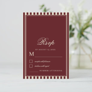 Cartons Réponse Mariage Rétro avec Bordure à Rayures Ivoire et Bou