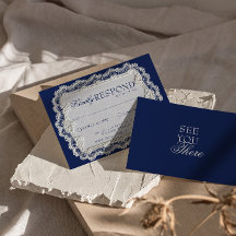 Mariage rétro élégant en dentelle bleu marine vint