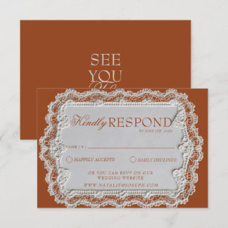 Cartons Réponse Mariage Rétro Fancy Terracotta Orange Brûlé