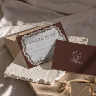 Cartons Réponse Mariage Rétro Nappe en Dentelle Marron Chocolat Vi