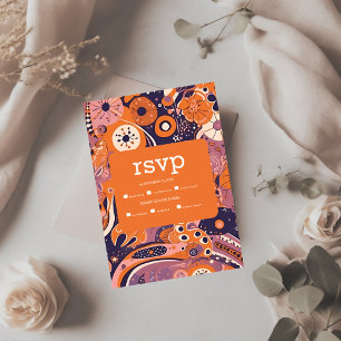 Cartons Réponse Mariage rétro orange rose fuchsia violet groovy