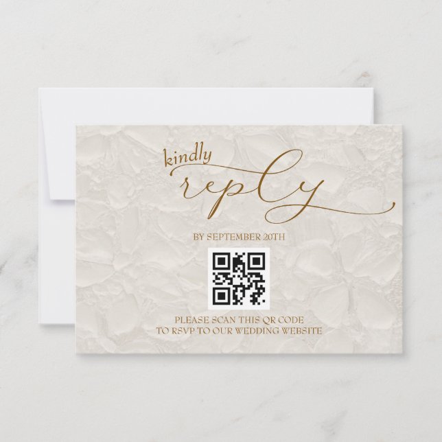 Cartons Réponse Mariage Retro Simple Beige QR (Devant)