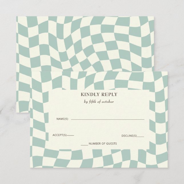 Cartons Réponse Mariage Retro Super Green Checkerboard (Devant / Derrière)