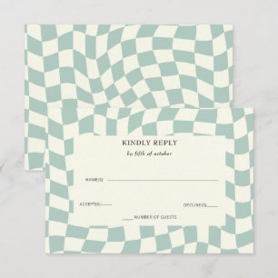Cartons Réponse Mariage Retro Super Green Checkerboard