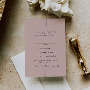 Cartons Réponse Mariage rétro vintage Art Déco rose poudré EVERLY