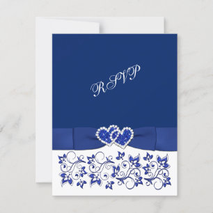 Cartons Réponse Mariage   RIBBON IMPRIMÉ   Bleu, Coeurs blancs RSV