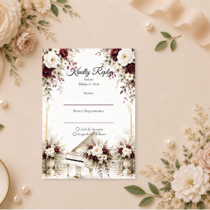 Cartons Réponse Mariage Romantique au Piano dans un Jardin Luxueux